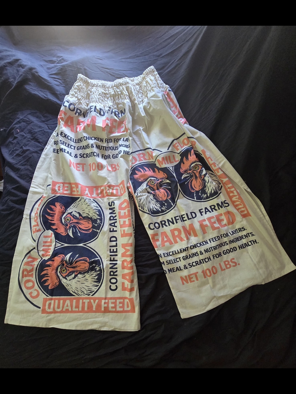 Vintage Sack Rooster Beige Graphic Wide-Leg Pants